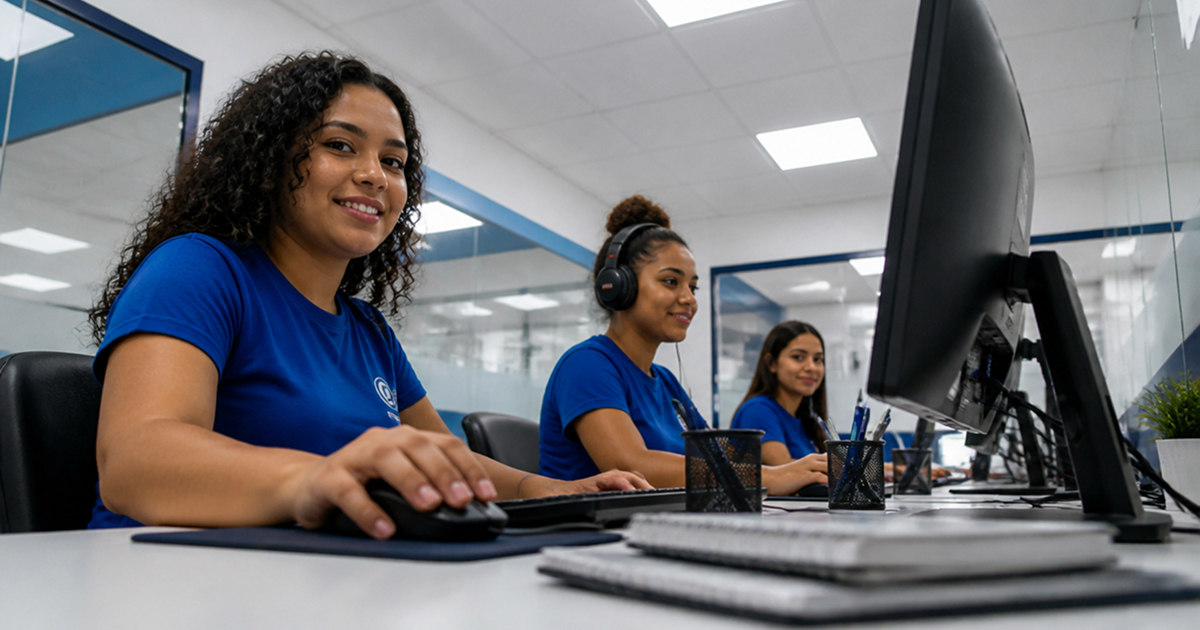 Pessoa realizando atividades administrativas com apoio de ferramentas digitais.